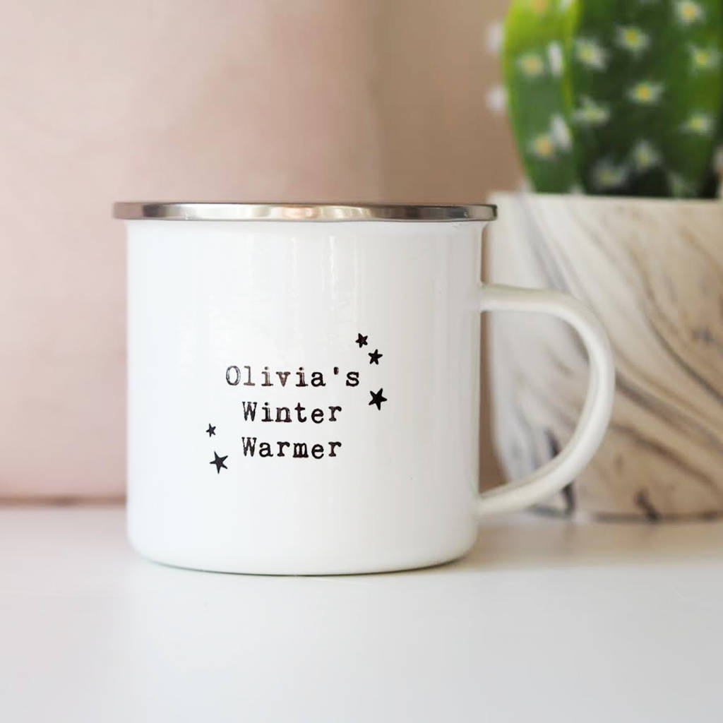 Winter Warmer Personalised Enamel Camping Mug By Sweetlove Press