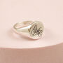 Script Initials Round Silver Signet Ring, thumbnail 3 of 12