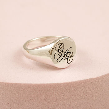 Script Initials Round Silver Signet Ring, 3 of 12