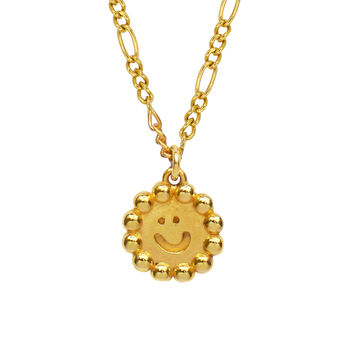 18k Gold Vermeil Or Sterling Silver Smiley Sun Necklace, 2 of 7