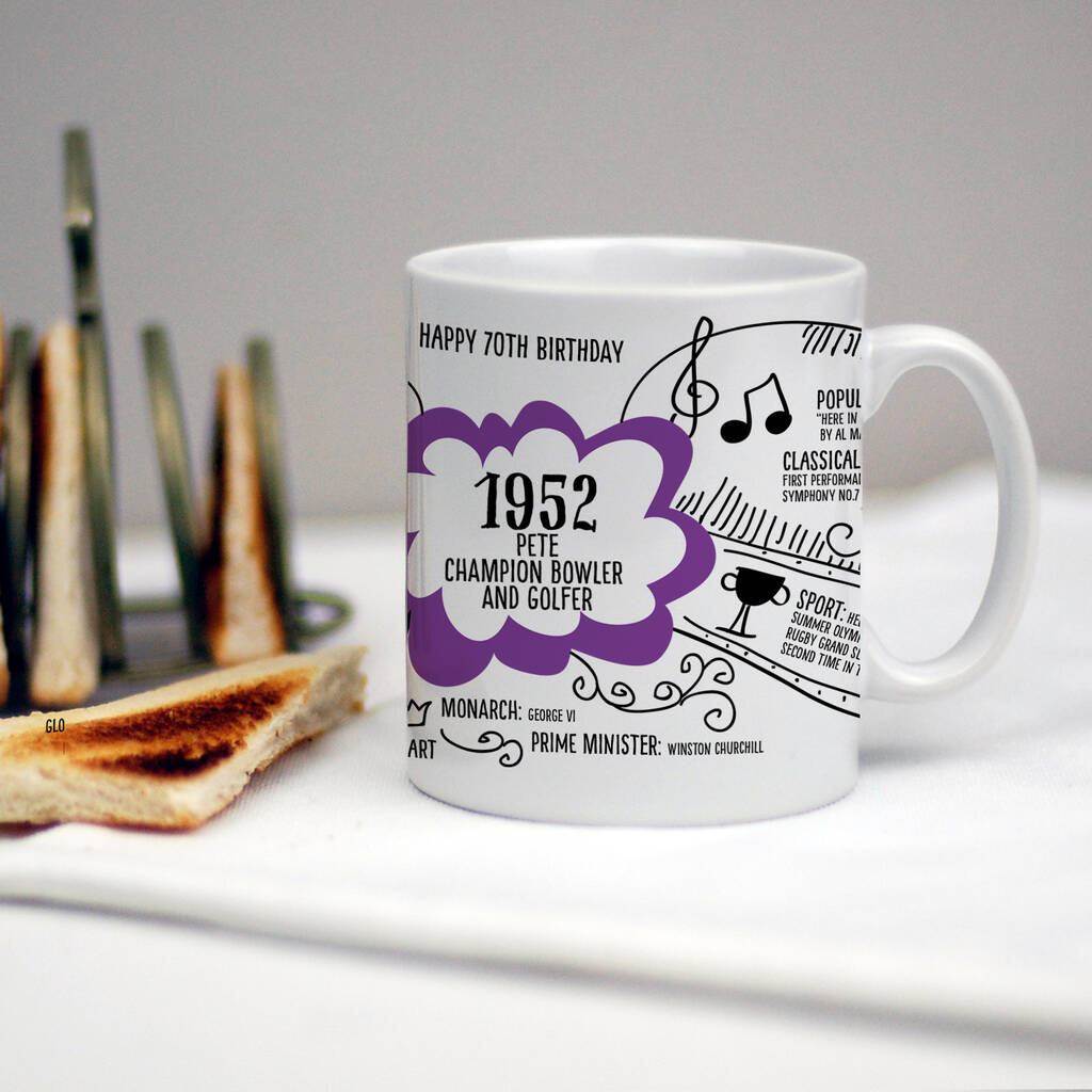 70th Birthday Gift Personalised 1952 Mug, 1 of 11