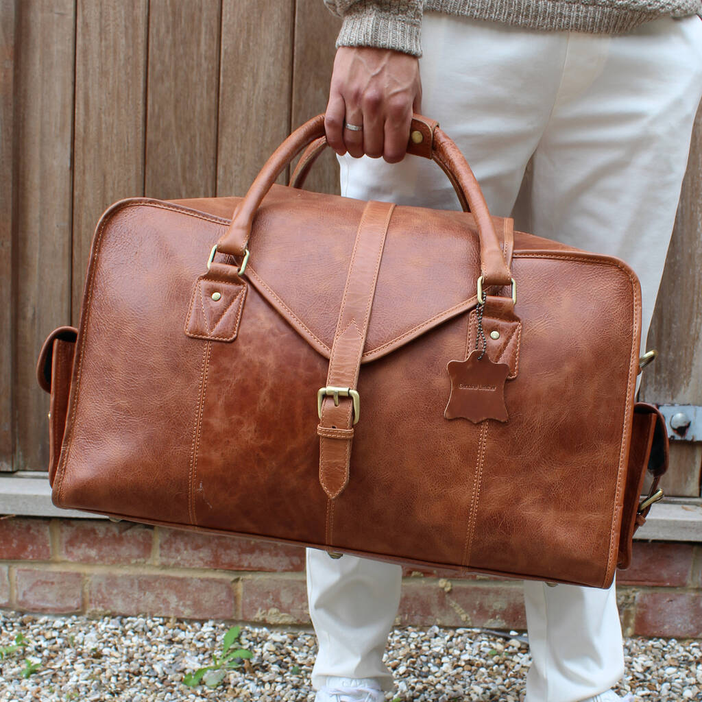'Oxley' Men's Leather Weekend Holdall Bag In Tan, 1 of 9