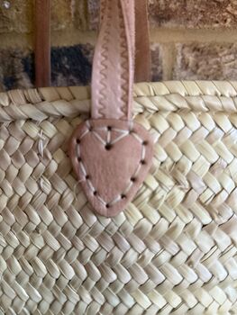 Handwoven Straw Market Bag With Long And Short Natural Leather Handles, 5 of 6