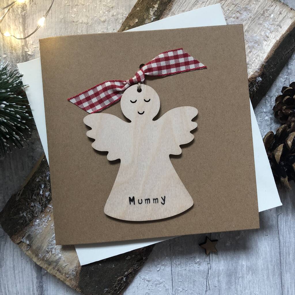 personalised wooden angel decoration christmas card by alphabet bespoke ...