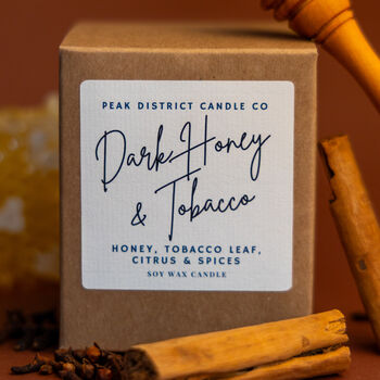 Dark Honey And Tobacco Scented Soy Candle, 2 of 3