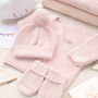 Luxury Baby Girls Cardigan, Bobble Hat And Mittens Set, thumbnail 1 of 10