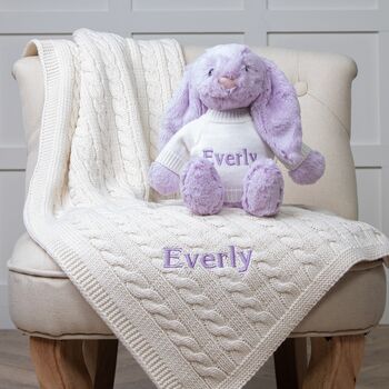 Personalised Toffee Moon Blanket And Lilac Bashful Toy, 2 of 5