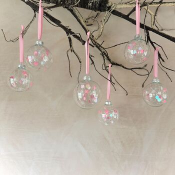 Set Of Six Bright Pink Baubles Tree Decor Ornaments, 2 of 7