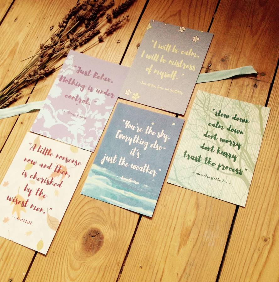 motivational postcard 'little box of calm' gift set by hedge and hog ...