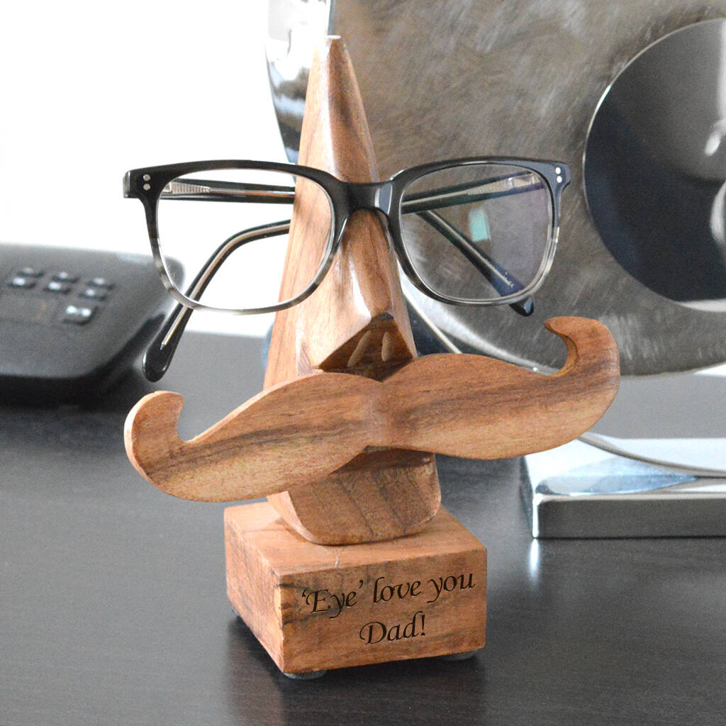Personalised Wooden Eye Glass Holder With A Moustache, 1 of 3
