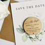 Modern Laurel Wreath Round Save The Date With Card, thumbnail 2 of 4