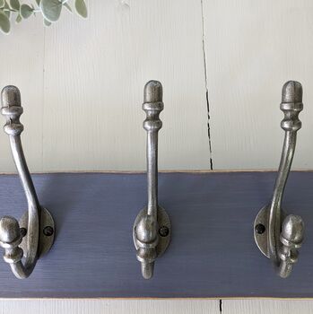 Salvaged Wooden Coat Rack Painted In Old Violet, 3 of 5