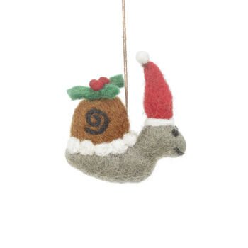 Handmade Felt Christmas Snail Hanging Decoration, 2 of 4