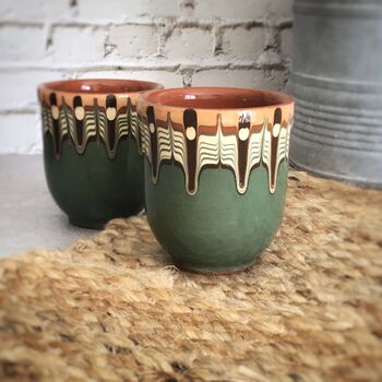 Set Of Two Ceramic Espresso Cups In Forest Green Colour, 2 of 6
