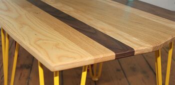 Hairpin Leg Coffee Table Solid Ash Oak Walnut Stripe, 7 of 10