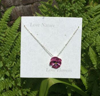 Pansy Pink Flower Pendant Necklace, 3 of 5