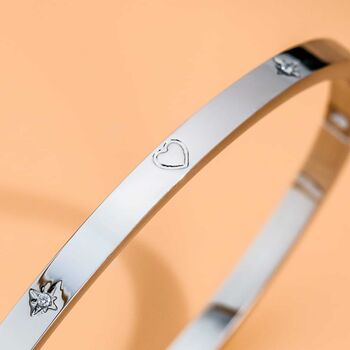 Minimalist Silver Polaris Guiding Heart Bangle Bracelet, 10 of 11