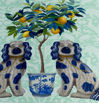 Staffordshire Dog Twins And Lemon Tree Lampshade, 3 of 5
