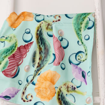 Under The Sea Themed Seahorse And Shells Tea Towel, 4 of 4