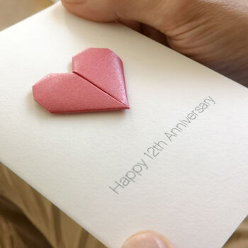 Personalised 12th Silk Anniversary Origami Heart Card, 7 of 7