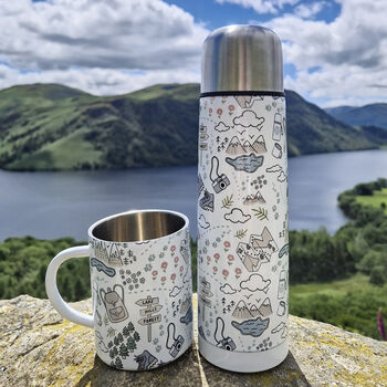 Hiking Outdoors Illustration Flask And Enamel Mug Set, 4 of 5