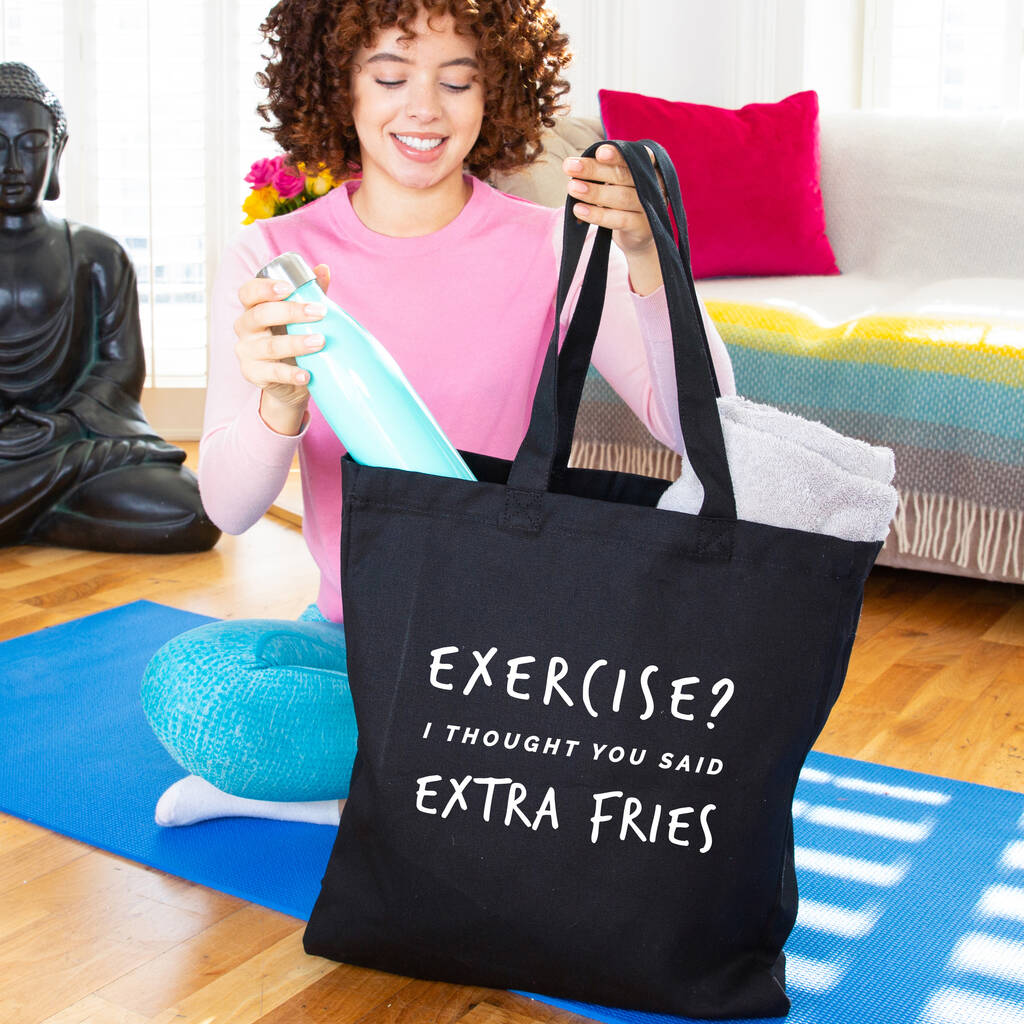 'Exercise? I Thought You Said Extra Fries' Gym Tote Bag, 1 of 6