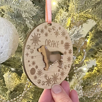 Snowflake Wreath Pet Dog Wood And Acrylic Decoration, 2 of 6