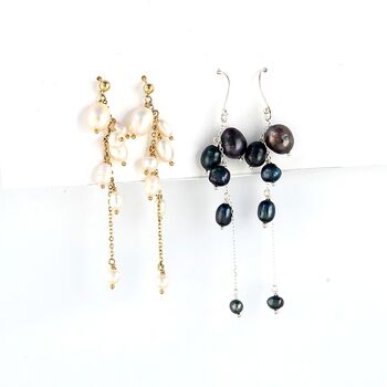 Black Or White Pearl Waterfall Drop Earrings, 3 of 12