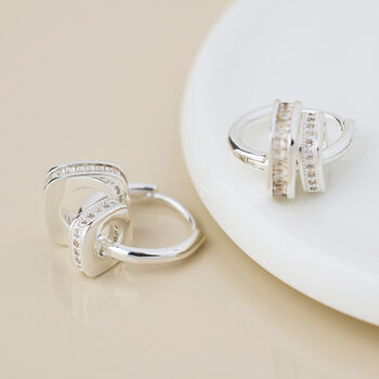 Silver Plated Hoop And Square Crystal Ring Hoop Earrings – 15mm, 2 of 6