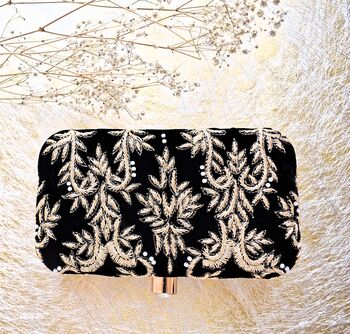 Amana Black Velvet Embroidered Clutch, 4 of 4