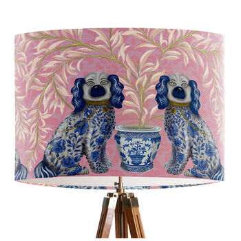Staffordshire Dog Twins On Pink Lampshade, 3 of 5