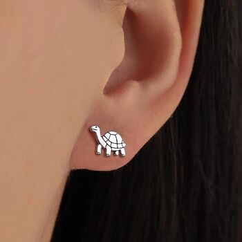 Sterling Silver Tortoise Stud Earrings, 2 of 12