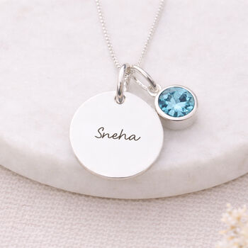 Personalised Sterling Silver March Birthstone Aquamarine Pendant Necklace, 2 of 7