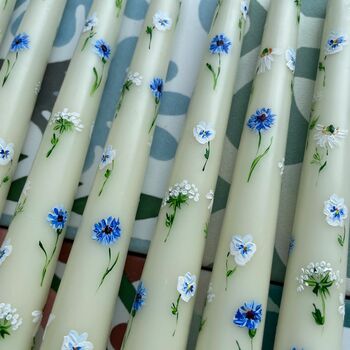 Hand Painted Blue And White Floral Candles, 2 of 4