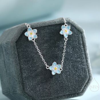 Enamel Forget Me Not Flower Trio Bracelet In Sterling Silver, 4 of 12