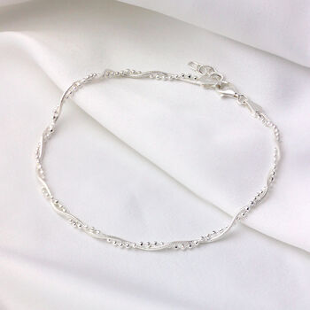 Sterling Silver Snake Bead Twist Anklet, 2 of 6