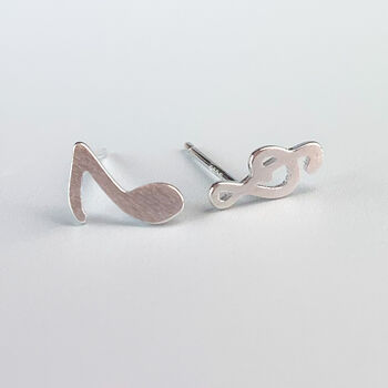 Sterling Silver Asymmetrical Music Note Stud Earrings, 2 of 6