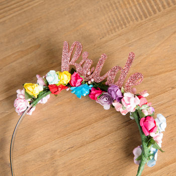 'Bride' Hen Party Colourful Floral Crown, 4 of 5