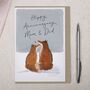 Cute Foxes In Love Mum And Dad Anniversary Card, thumbnail 1 of 2