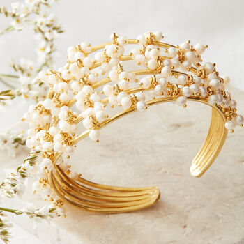 Seed Pearl Gold Plated Silver Wired Cuff Bracelet, 5 of 6