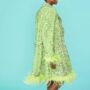 Lime Green Sequin And Feather Belted Coat, thumbnail 3 of 5