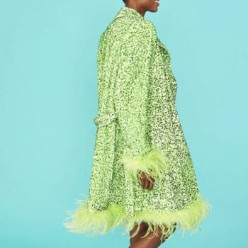 Lime Green Sequin And Feather Belted Coat, 3 of 5