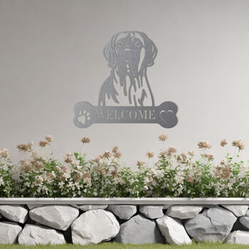 Customisable Great Dane Welcome Metal Wall Art Sign For Home And Garden Decor, 6 of 11