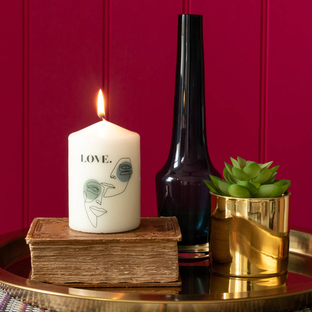Personalised Couples Line Drawing Pillar Candle