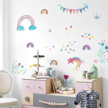 Bunting Rainbows Girl’s Room Decal Stickers, 4 of 6