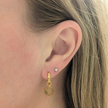 The Hexagon Citrine Gold Plated Gemstone Earrings, 2 of 6