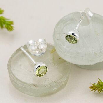 Sterling Silver August Birthstone Stud Earrings Peridot, 3 of 5