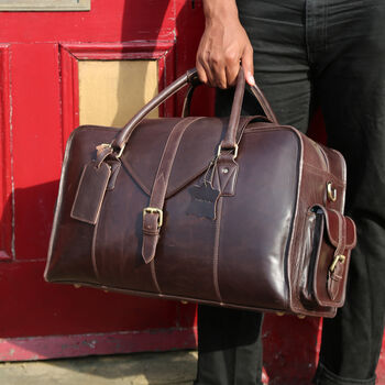 'Oxley' Men's Leather Weekend Holdall Bag In Chestnut, 2 of 12