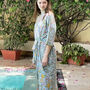 Pale Blue Flower Block Print 100% Cotton Dressing Gown Kimono, thumbnail 2 of 8