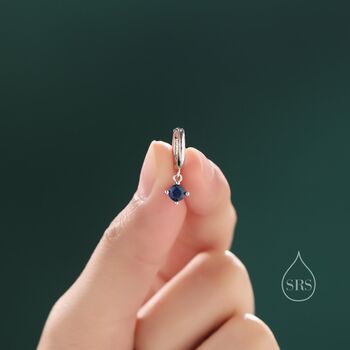 Tiny Sapphire Blue Cz Huggie Hoop In Sterling Silver, 6 of 11